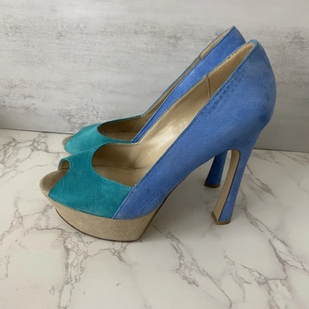 ALDO Platform Pumps Sz 38 (7.5) Blue Suede High Heel Party Special Occasion Date